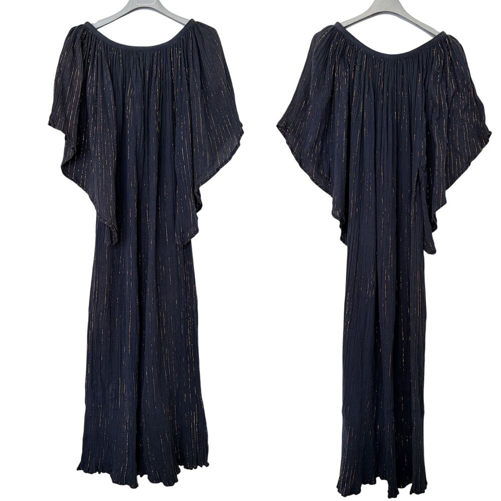 KAISER Vintage Boho Metallic Stripe Oversized Tent Maxi Dress One Size Dark Gray